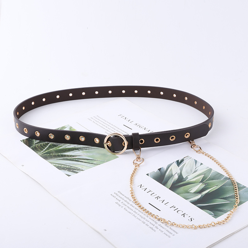 Fashion round buckle belt female full hole hollow decorative gas eye belt with casual casual chain pants  Tape