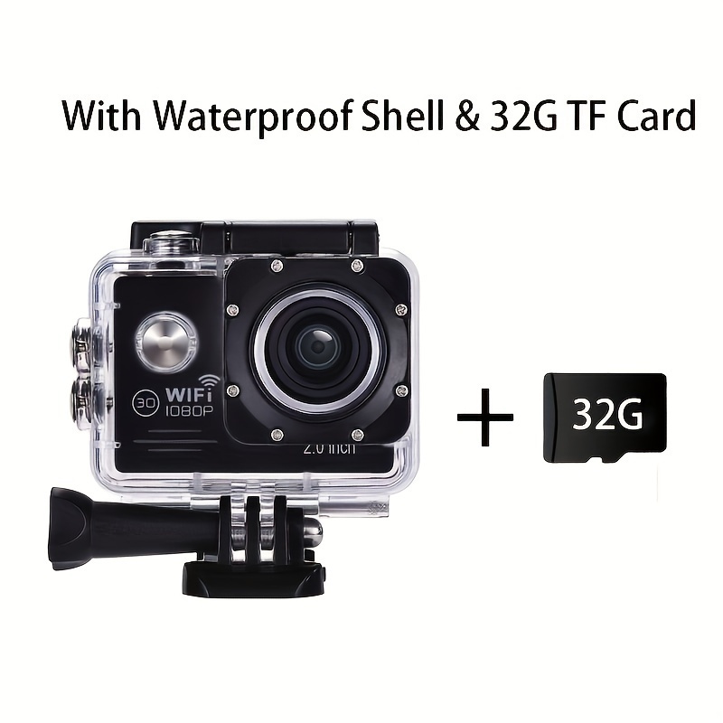 (Built-in Battery) Wifi HD 1080 Action Camera 30m Waterproof Underwater Camera 140 Degrees Ultra-wide Angle Lens Convenient Waterproof Action Camera 2 Inch Display Wifi Camera Multiple Languages Optional Waterproof Camera With 32G TF Card For Thanksgiving