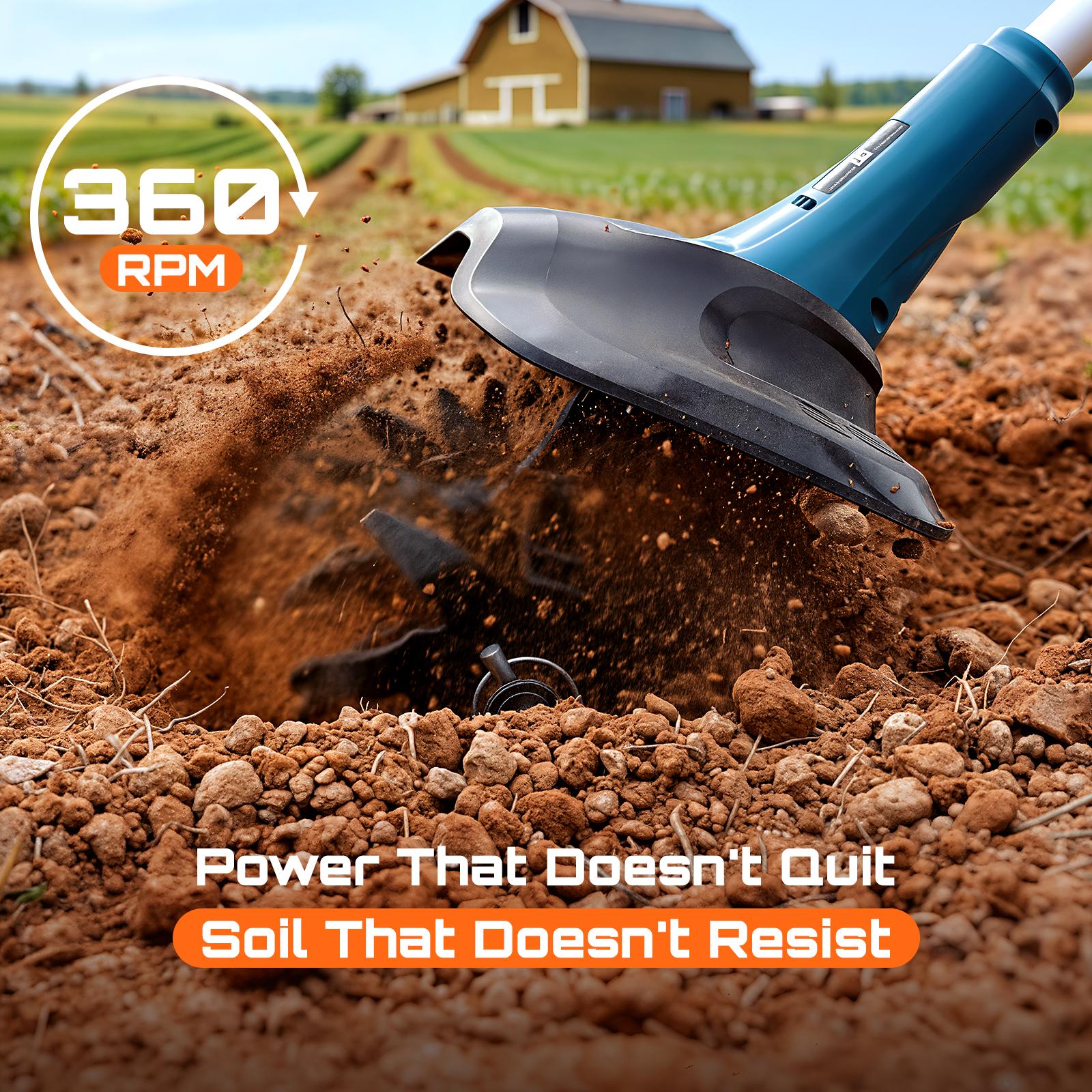 💥Clearance sale💥Electric Tiller for Gardening, 360 RPM Rototiller Cordless Cultivator