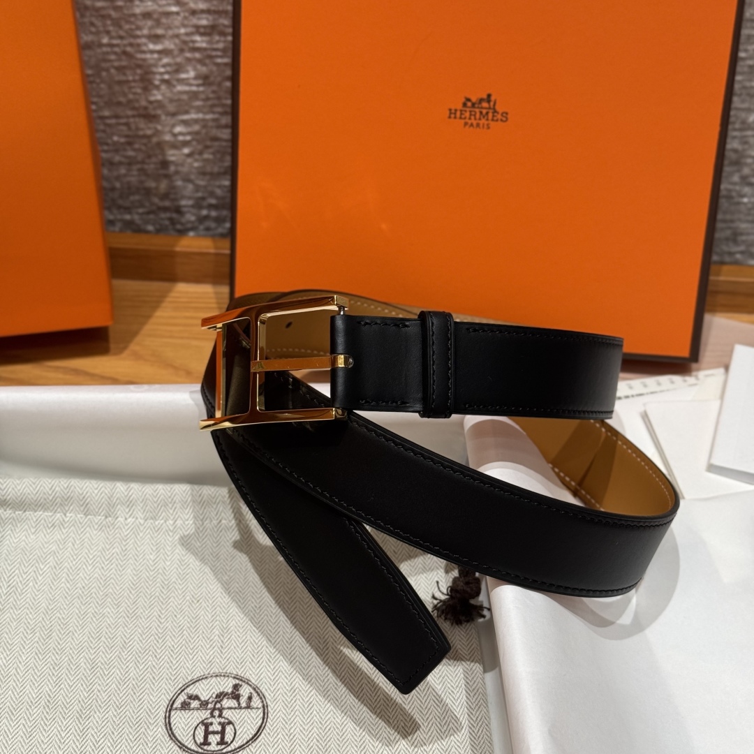 Hermès Top Grain Leather Double-Sided Pin Buckle Belt 3.2cm Width