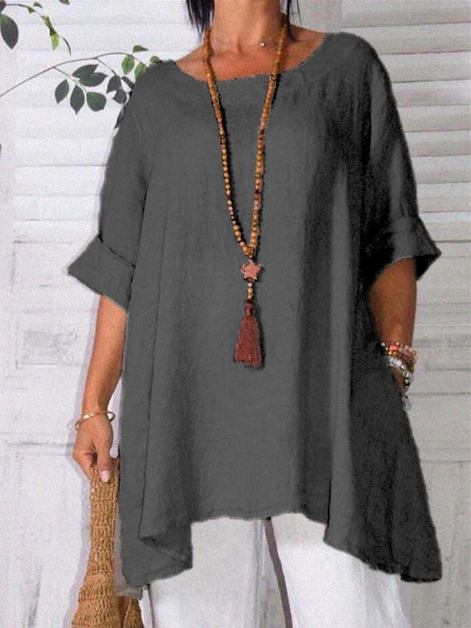 Cotton Short Sleeve Round Neck Loose T-Shirt