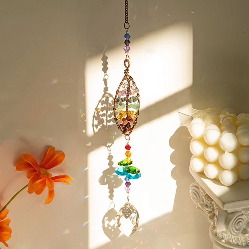 Natural crystal wind chime tree of life light catcher - Christmas decoration