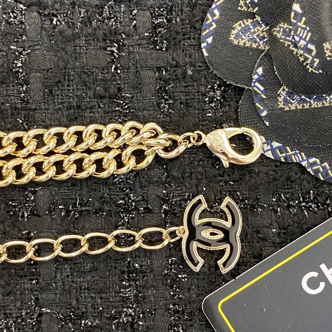CHANEL black and white enamel letter metal waist chain