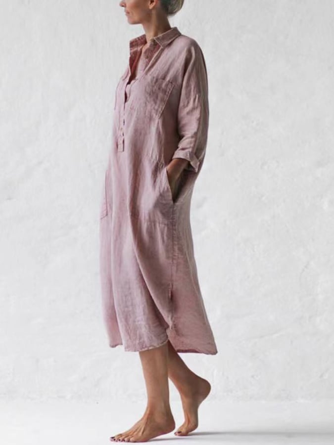 Cotton Slim Irregular Pocket Dress