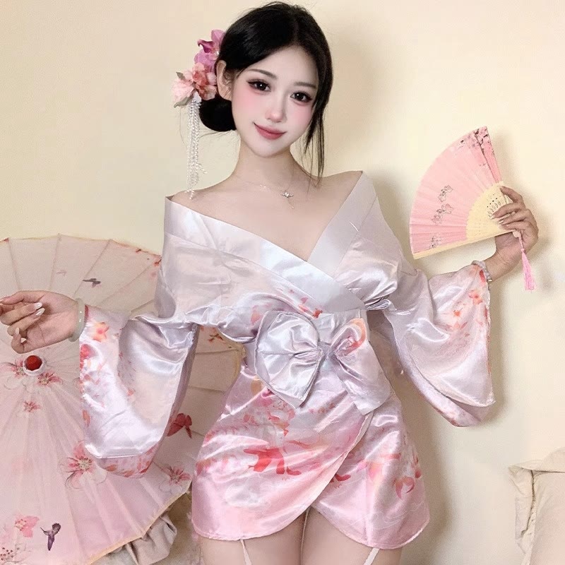 Vintage Flower Bow Kimono Lingerie