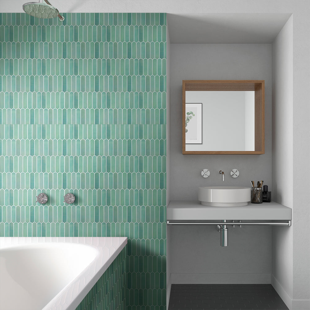 3D Jade Green Fish Scale Peel and Stick Wall Tile