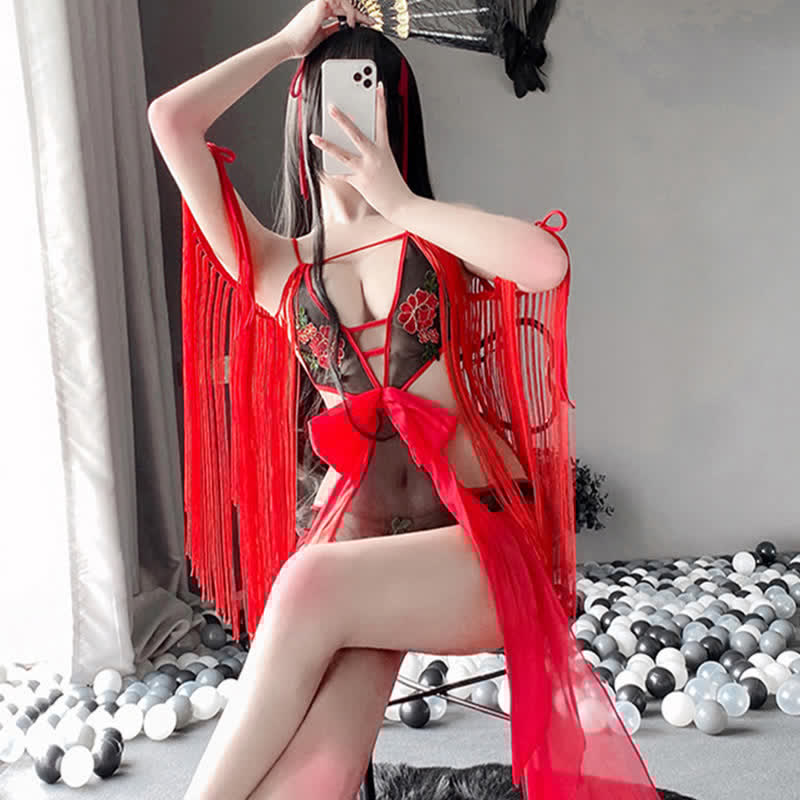 Vintage Han Costume Hollow Out Fringed Jumpsuit Lingerie