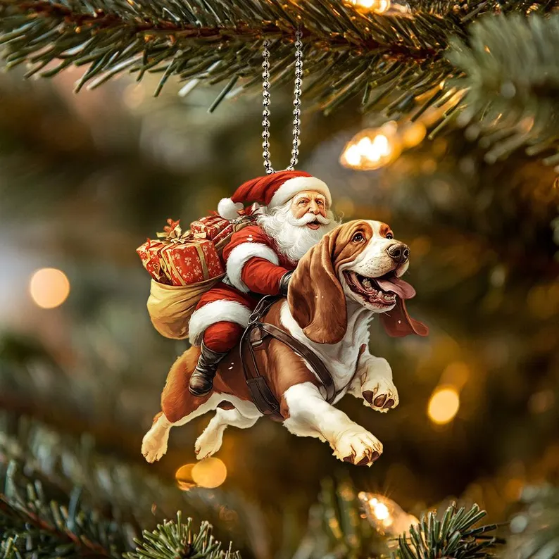 Happy Santa and Dog Ornament