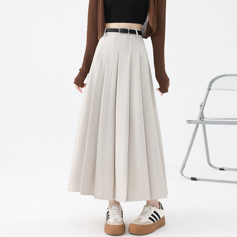 High waist show thin pleated skirt belt suit skirt