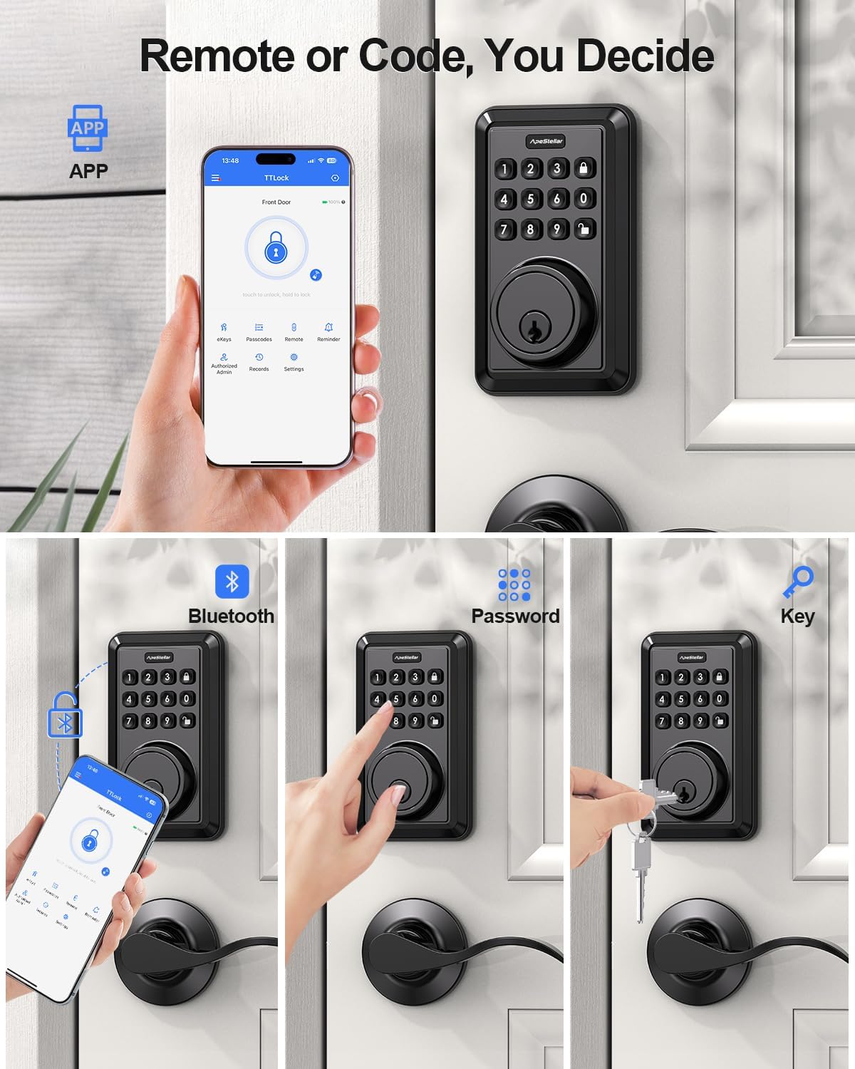 Wi-Fi Smart Door Lock, Built-in WiFi Keyless Entry Door Lock Deadbolt with APP Remote Control, No Hub Required Deadbolt Lock, Easy Installation for Front Door-Matte Black