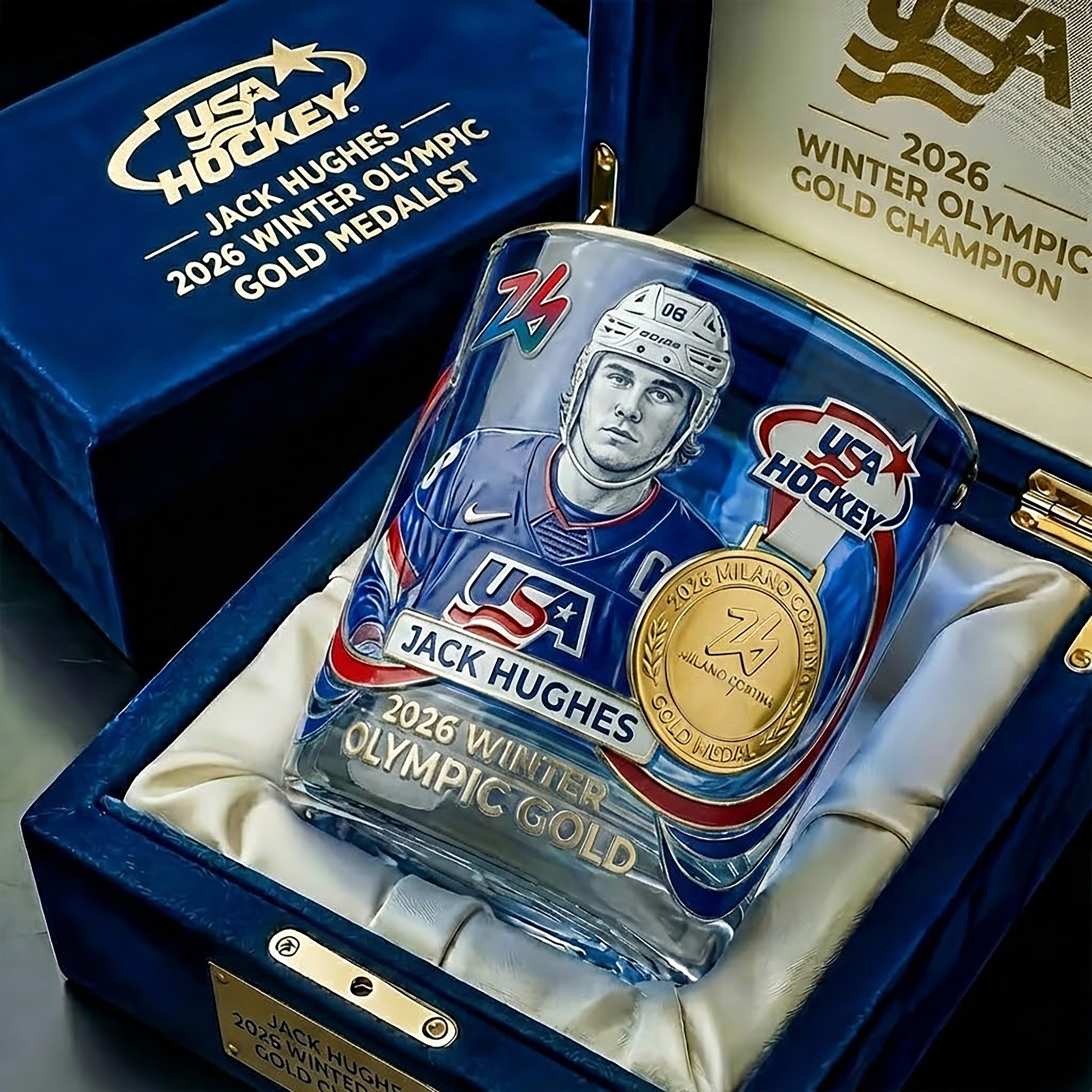 Jack Hughes – 2026 Olympic Gold Commemorative Whiskey Glass