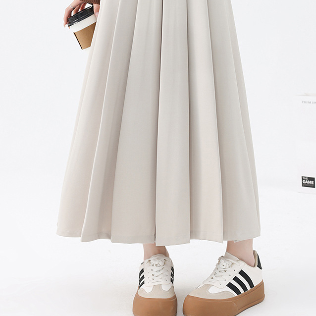 White High waist show thin pleated skirt belt suit skirt