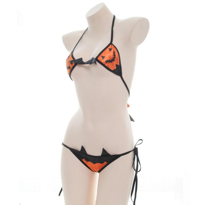 Pumpkin Little Devil Wings Bow Bell Lingerie Set