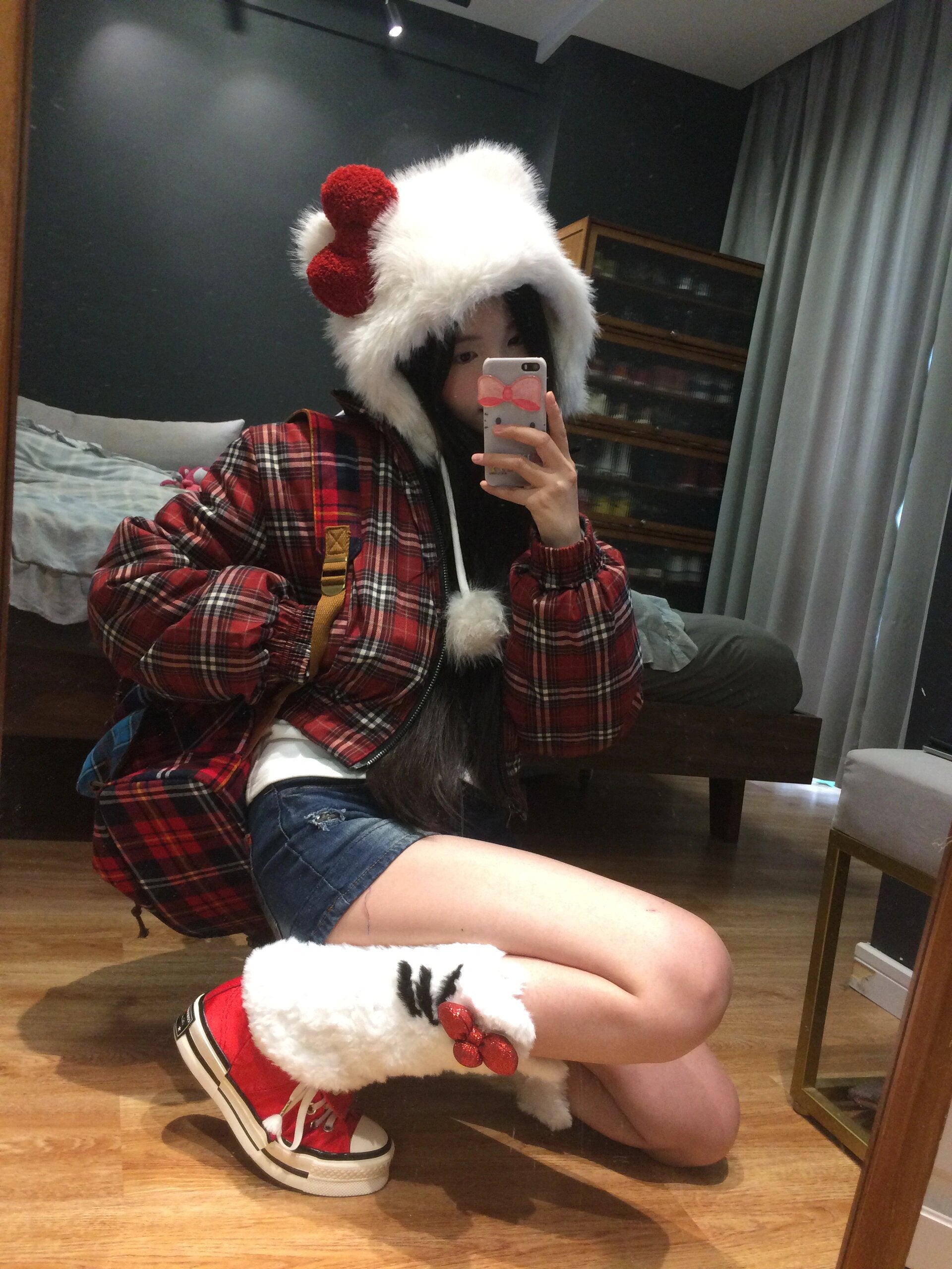 Hellokitty Plush Hat for Women Fuzzy Cute Hat Y2K Winter Cold Weather