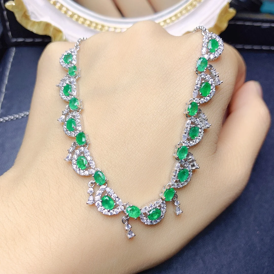 Natural Emerald Sterling Silver 925 Jewelry Women's Jewelry Necklace Women's Luxury Green Christmas Shipping FREE