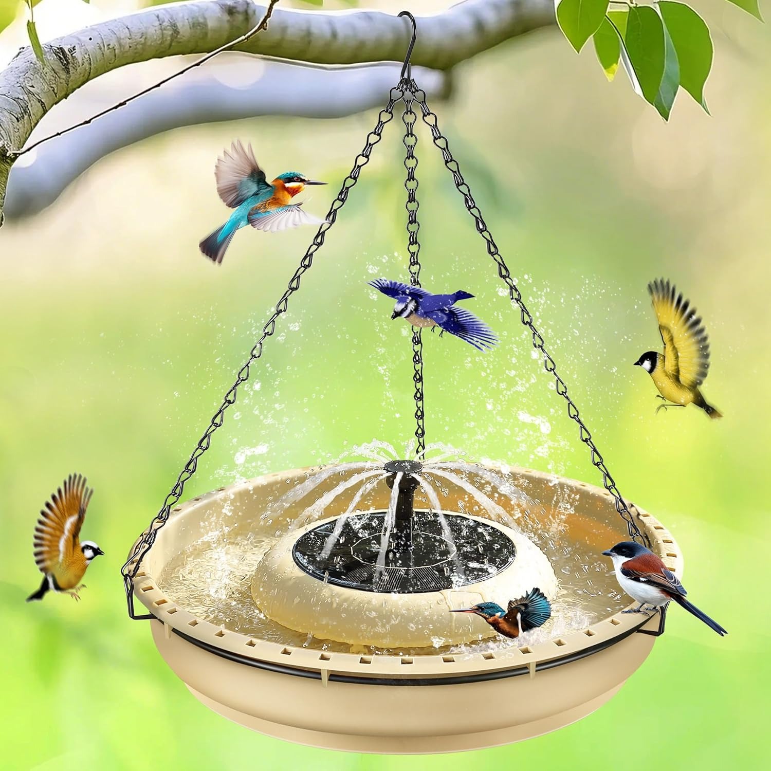 💥ON SALE💥Large Hanging Bird Bath with Solar Fountain