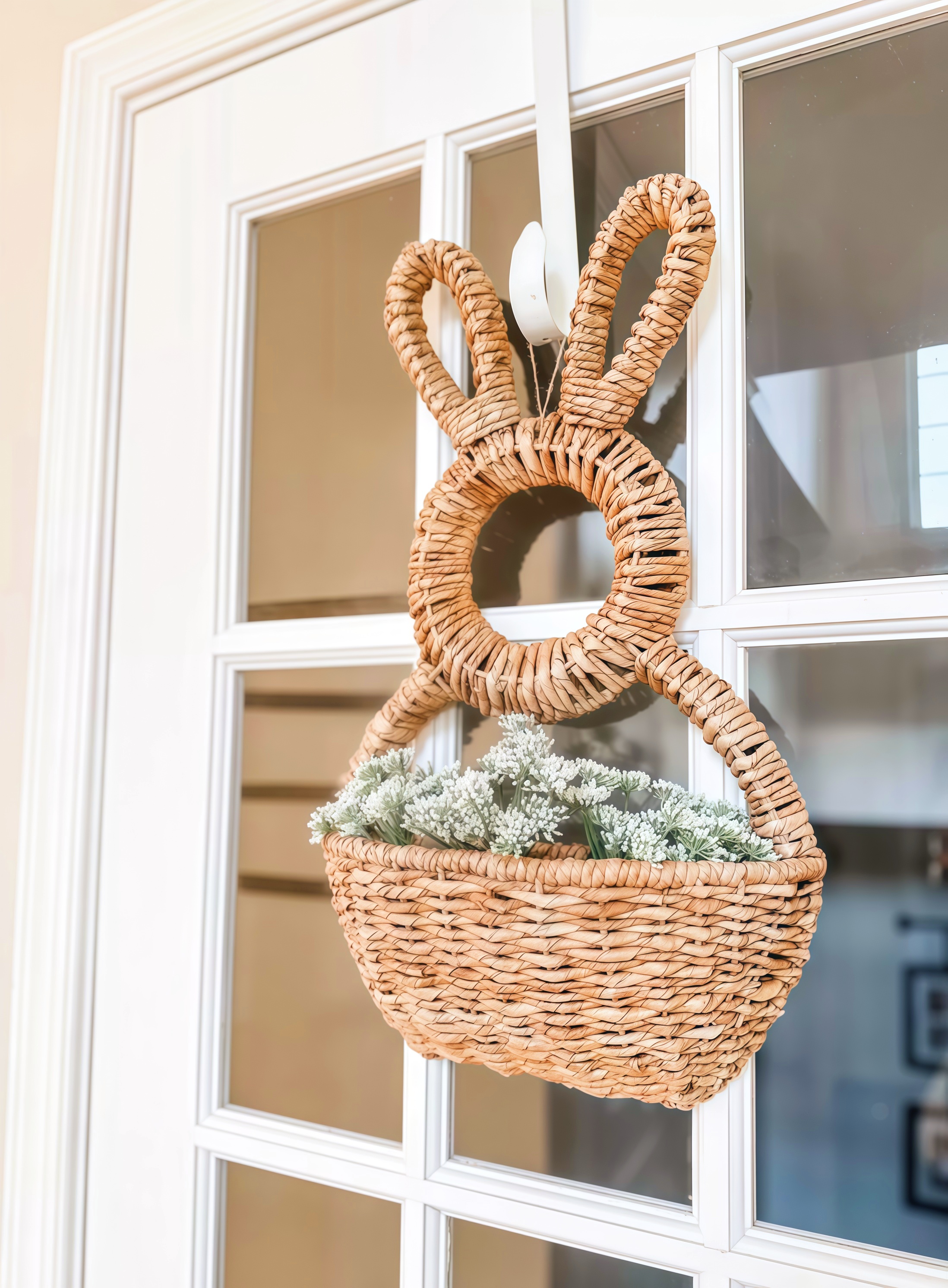 💖Last Day 49% OFF💖Natural Woven Wicker Bunny Basket Hanging Wall Pocket Spring Decor