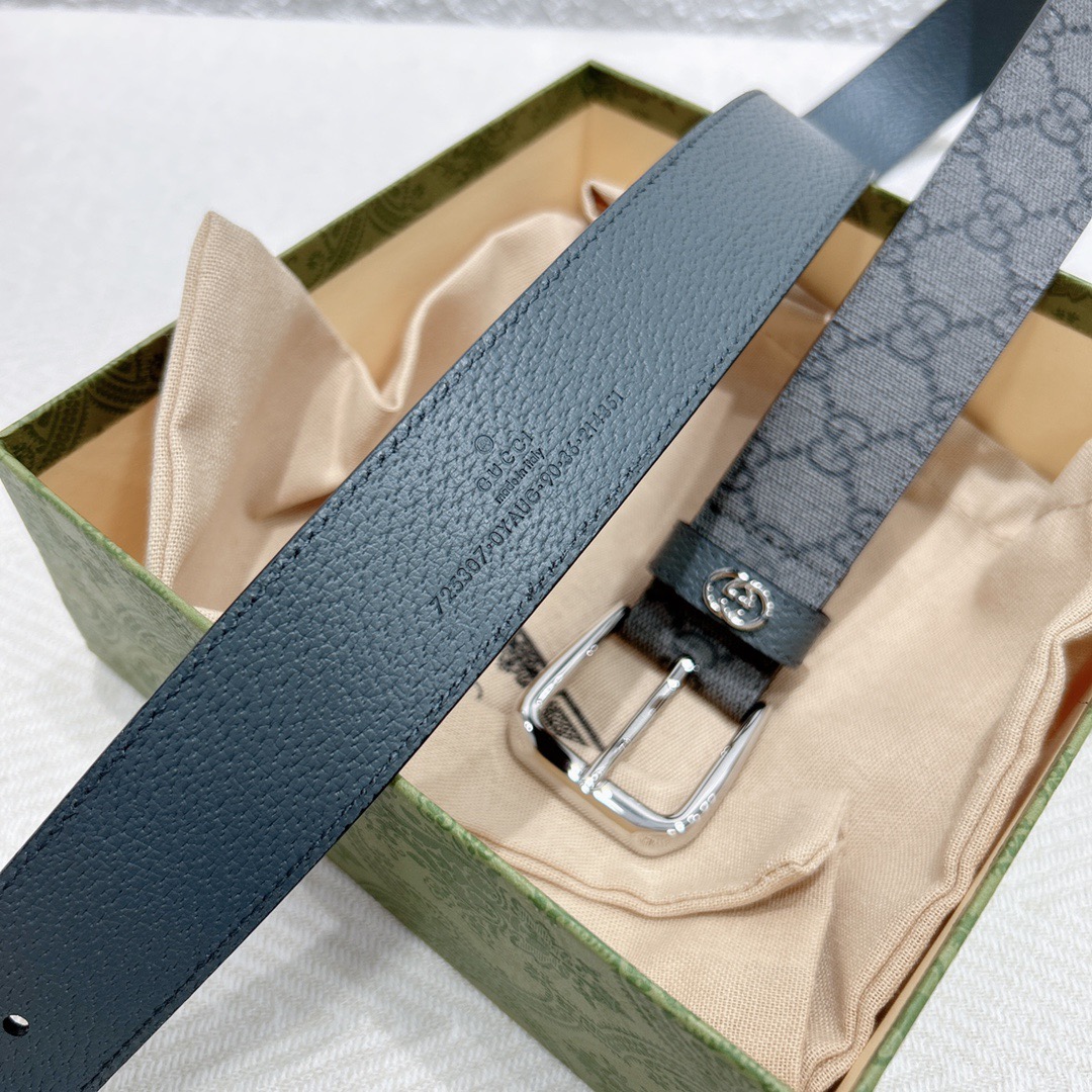 Gucci Supreme canvas pin buckle leather belt 3.5cm wide