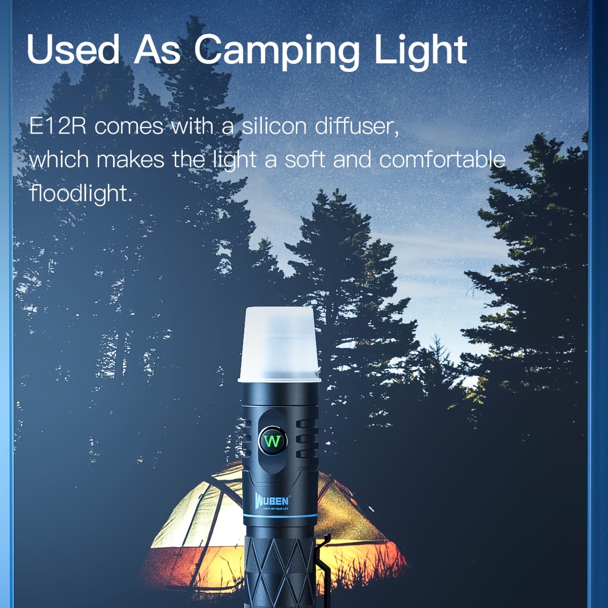 WUBEN E12R Bright LED Flashlight, Waterproof Type-C Rechargeable Torch Light With Power Bank Function For Outdoor Camping Hiking Hunting Adventure And Searching, 1200Lumens 3100mAh