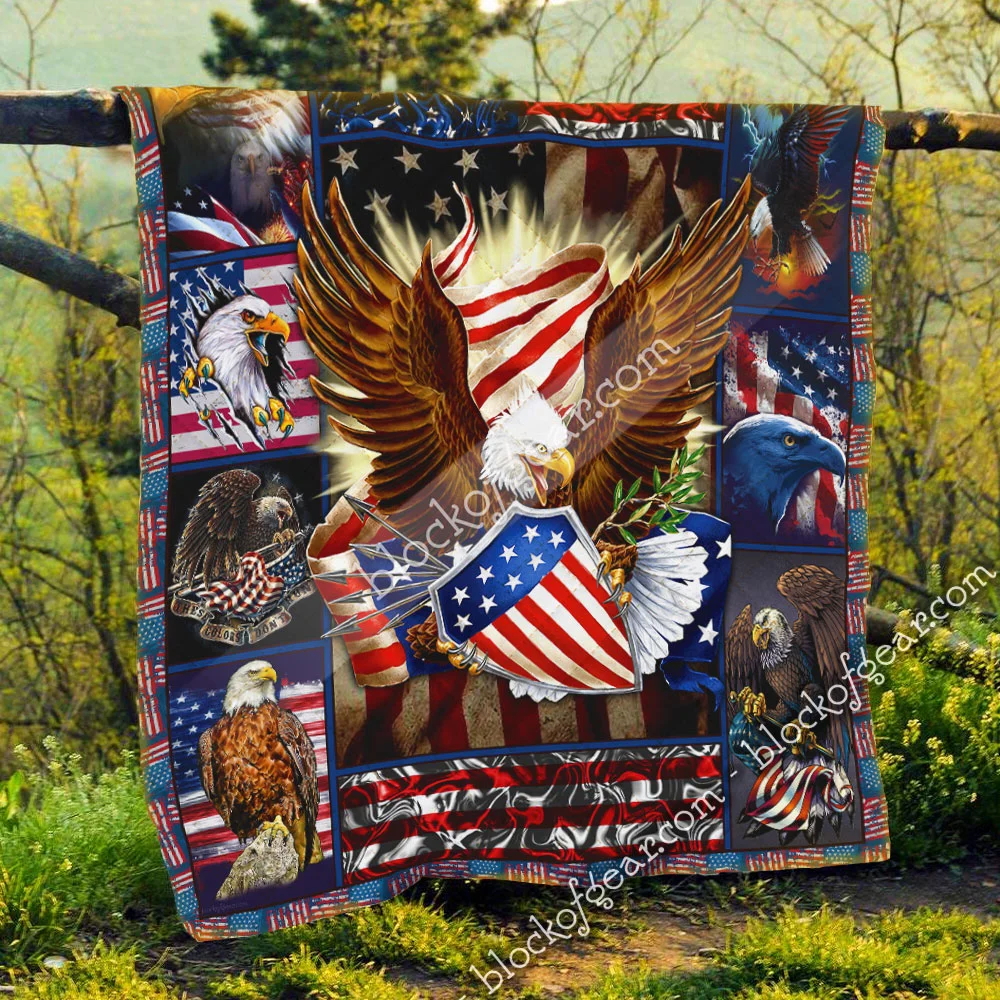 Bald Eagle American Flag Patriotic Quilt Blanket