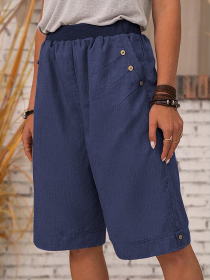 Women's Pure Color Casual Cotton Linen Shorts