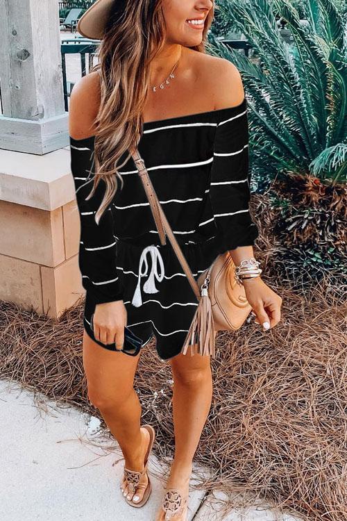 Heididress Oxygen Off Shoulder Beauty Striped Jumpsuit