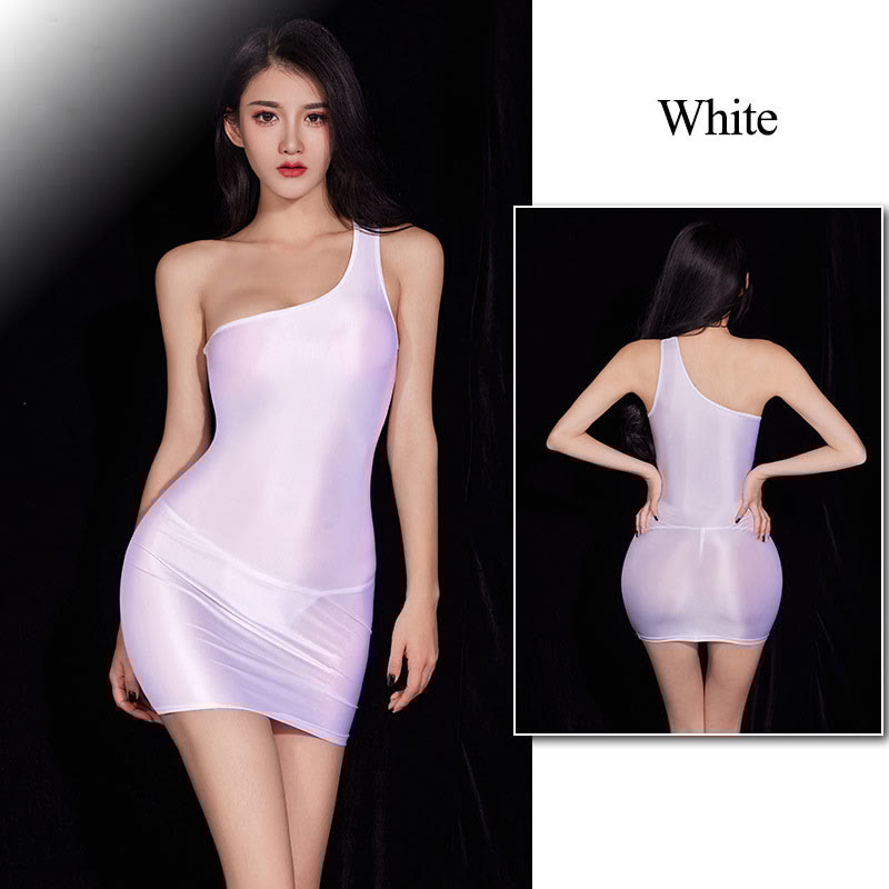 Sexy One Shoulder See-through Lingerie Dress