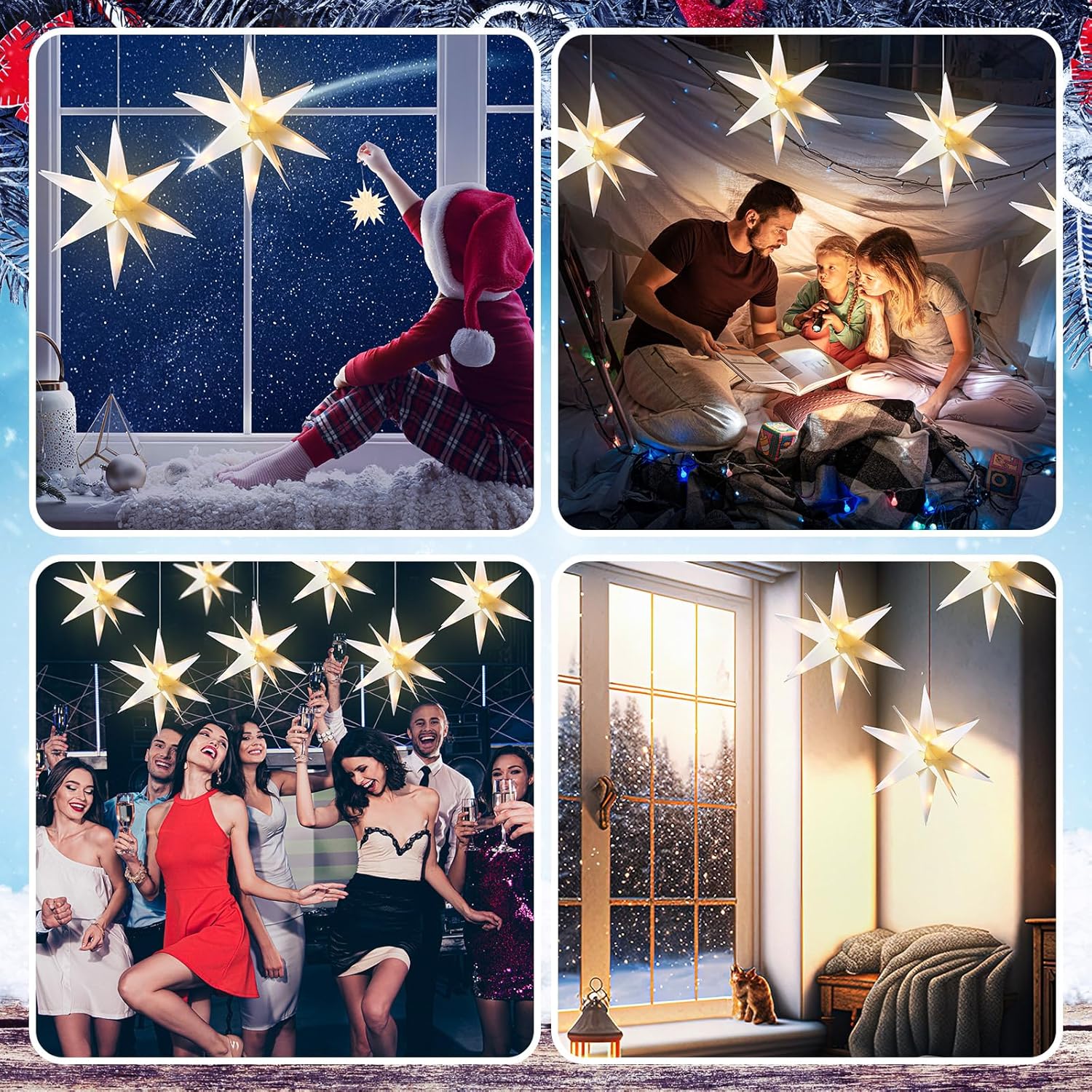 🔥CHRISTMAS ON SALE🔥Large White Moravian Star 3D Lighted Holiday Porch Light Decor