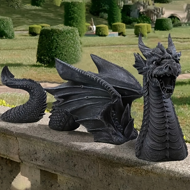 1pc Squatting Sitting Dragon Sculpture, Resin Dragon Statue, Figurine For Outdoor Garden Lawn Backyard Pool Decor