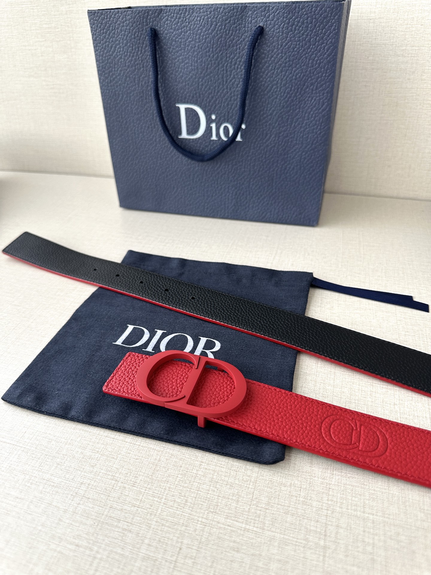 Dior embossed top layer leather belt 3.5CM wide