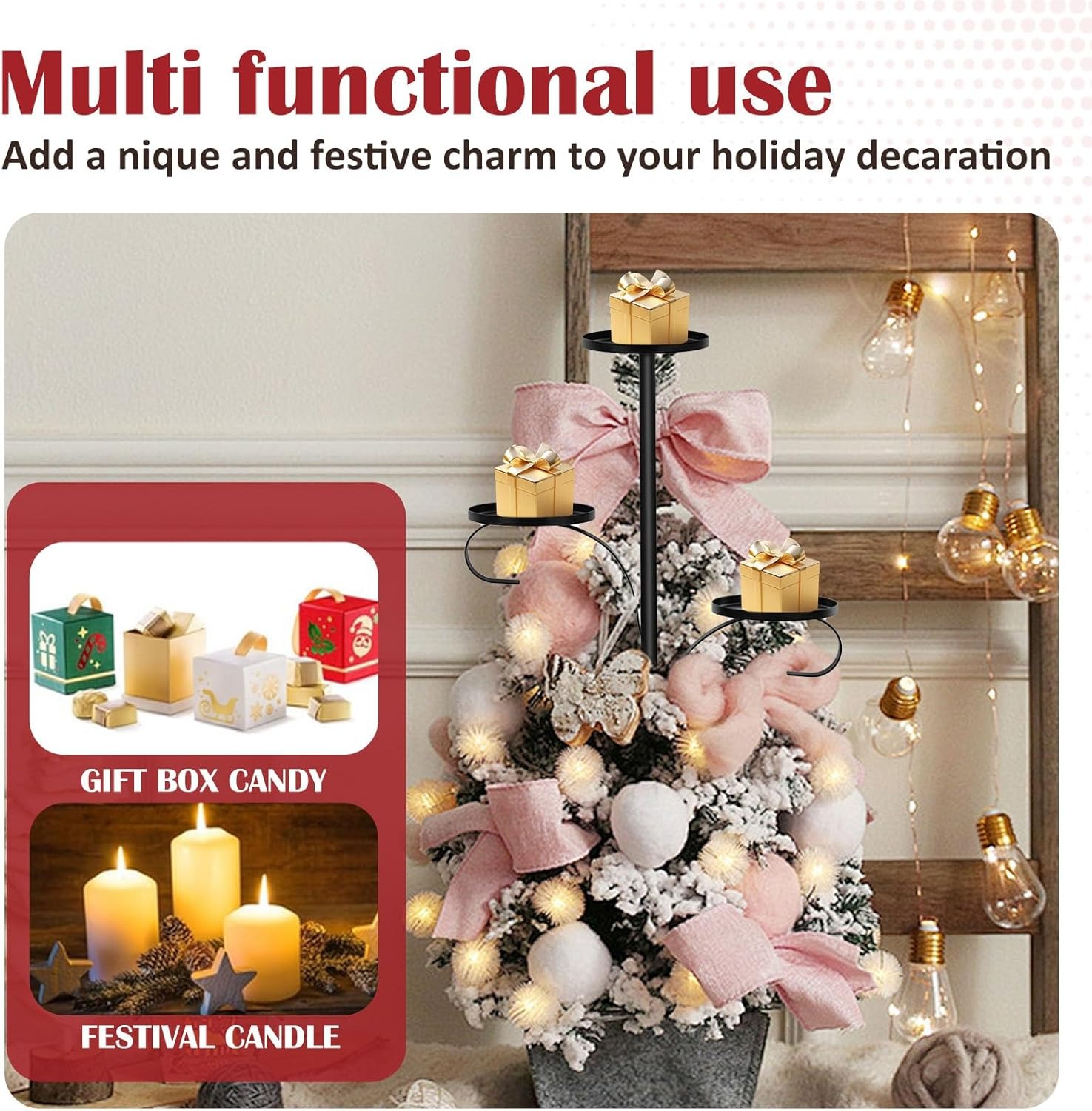 🎄Early Christmas Sale🔥Black Triple Christmas Tree Candle Topper