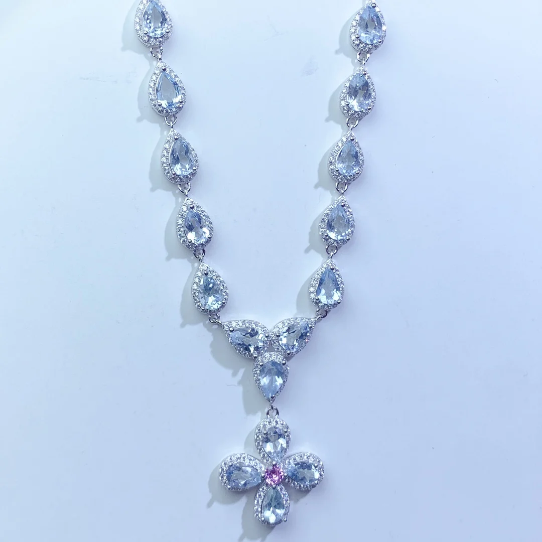 925 Sterling Silver Natural aquamarine Necklace Christmas Pendant Women's Exquisite Necklace Gem Jewelry Certified Free Shipping