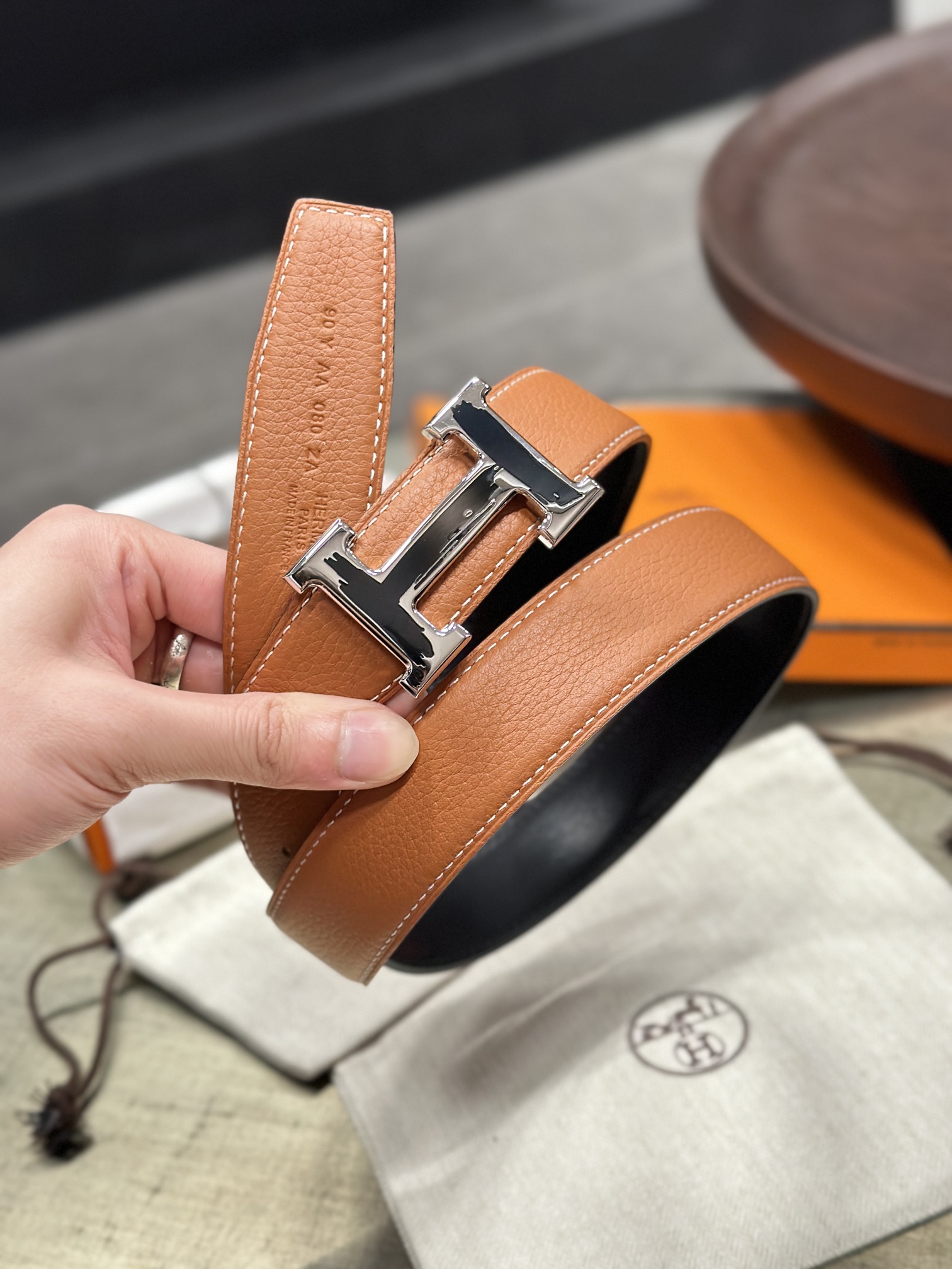 Hermès epsom double-faced calfskin belt 3.2CM wide