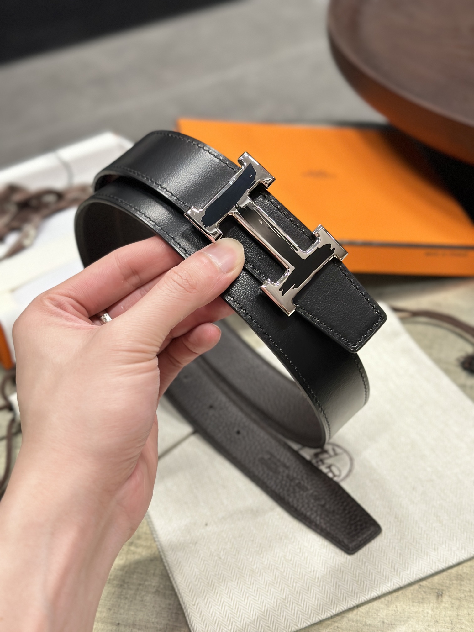Hermès epsom double-faced calfskin belt 3.2CM wide