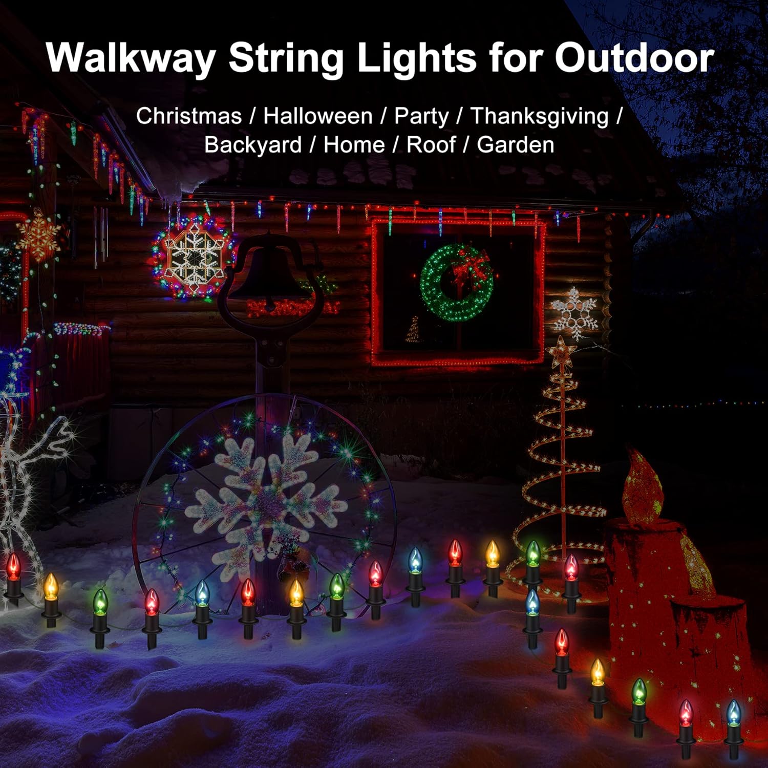 🎄 CHRISTMAS ON SALE 🔥  Solar Christmas Lights Outdoor 20 Pathway Lights
