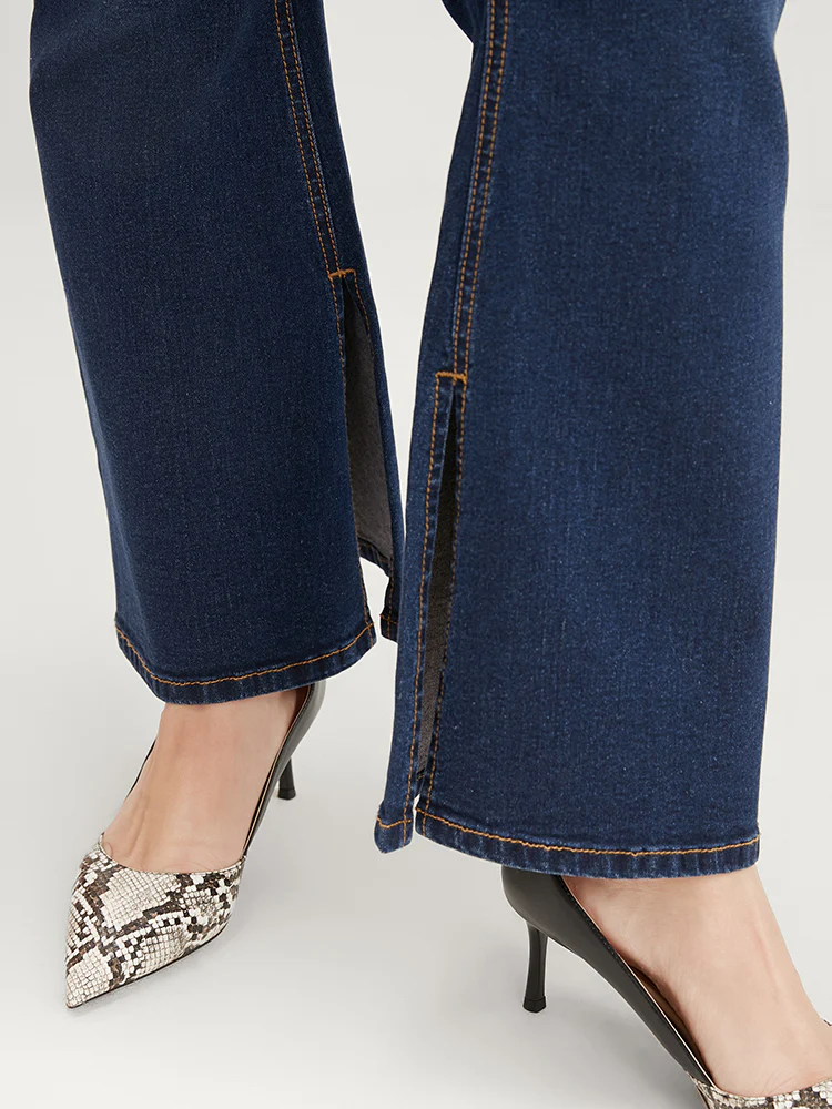 Bootcut Very Stretchy  High Rise Dark Wash Split Hem Jeans