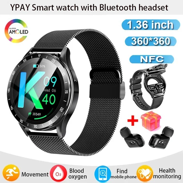 New wireless Bluetooth headset 2-in-1 HD Bluetooth Calling Smartwatch NCF Heart rate Blood pressure Monitor Sports smartwatch