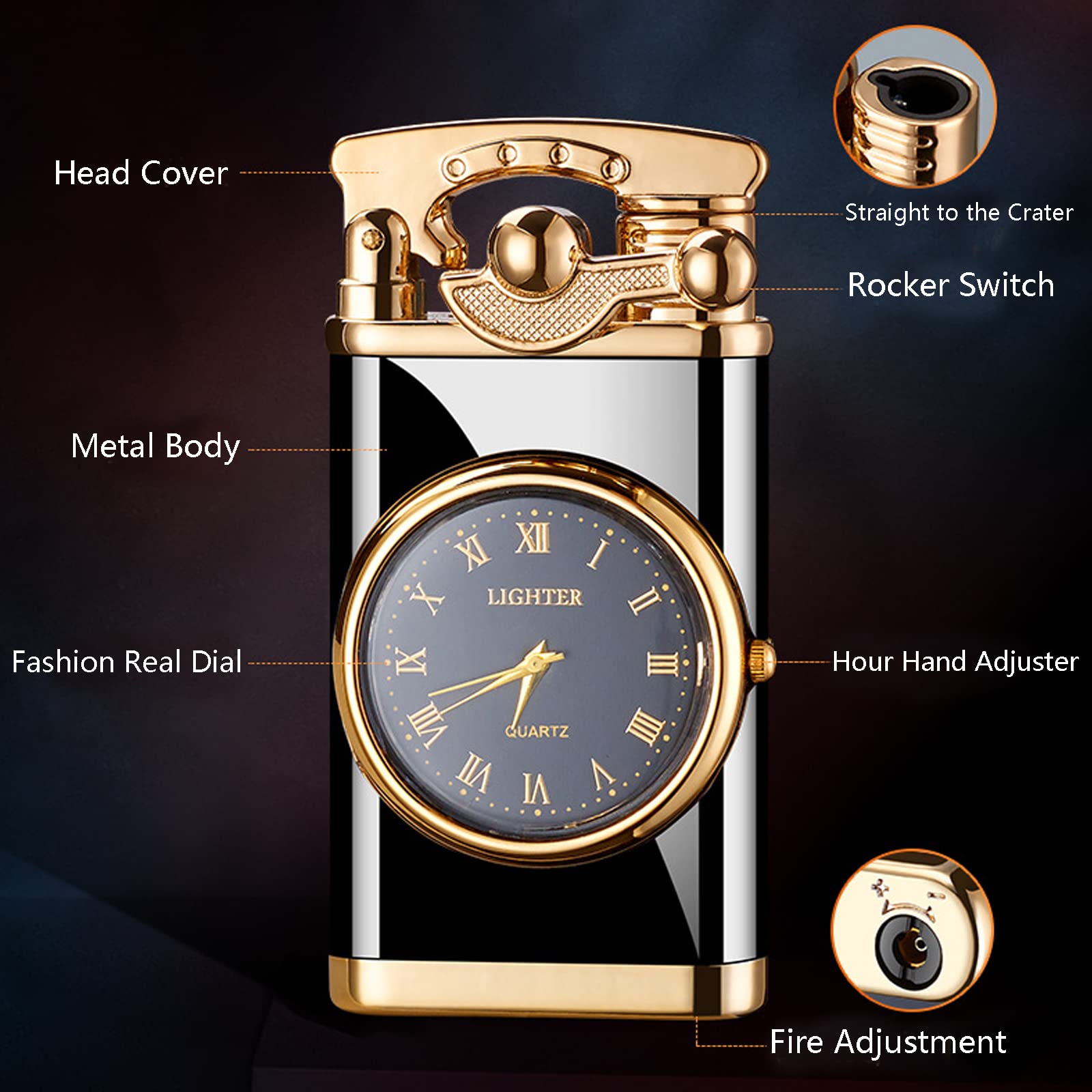 🔥Father's Day Sale-[SAVE 65% OFF]-2 in 1 Lighter with Electronic Watch Creative Dial Rocker Arm Inflatable Windproof Blue Flame Lighter-BUY 2 GET 10% OFF & FREE SHIPPING