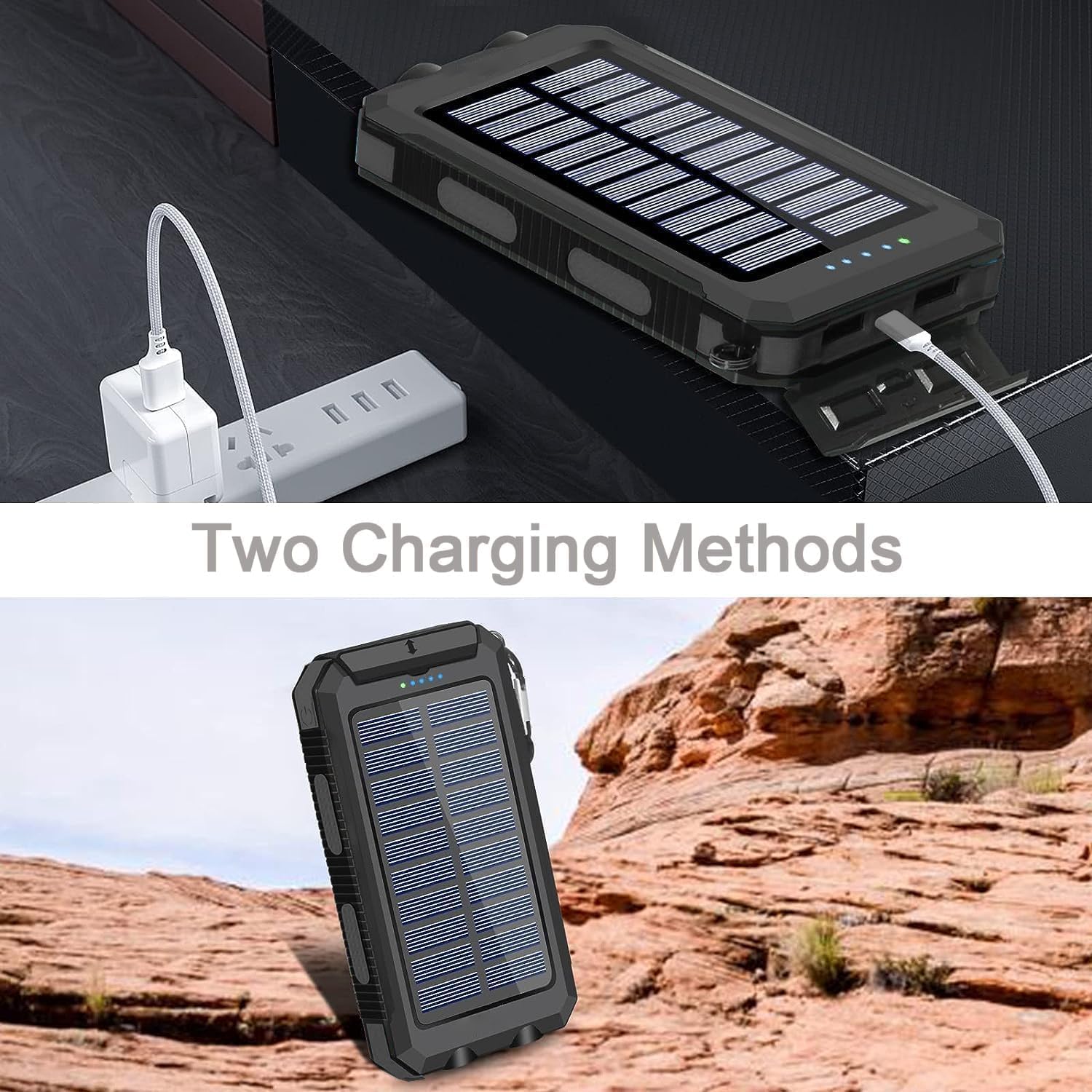 YELOMIN Solar Charger, 38800mAh Portable Solar Power Bank, Waterproof Battery Pack for Outdoor Activities, Camping External Backup Power Charger Dual USB 5V Outputs/LED Flashlights