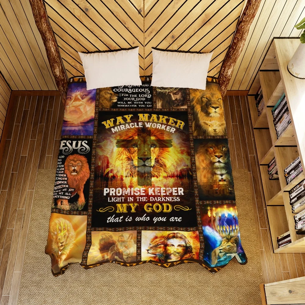 Jesus Way Maker Miracle Worker, Lion Quilt Blanket