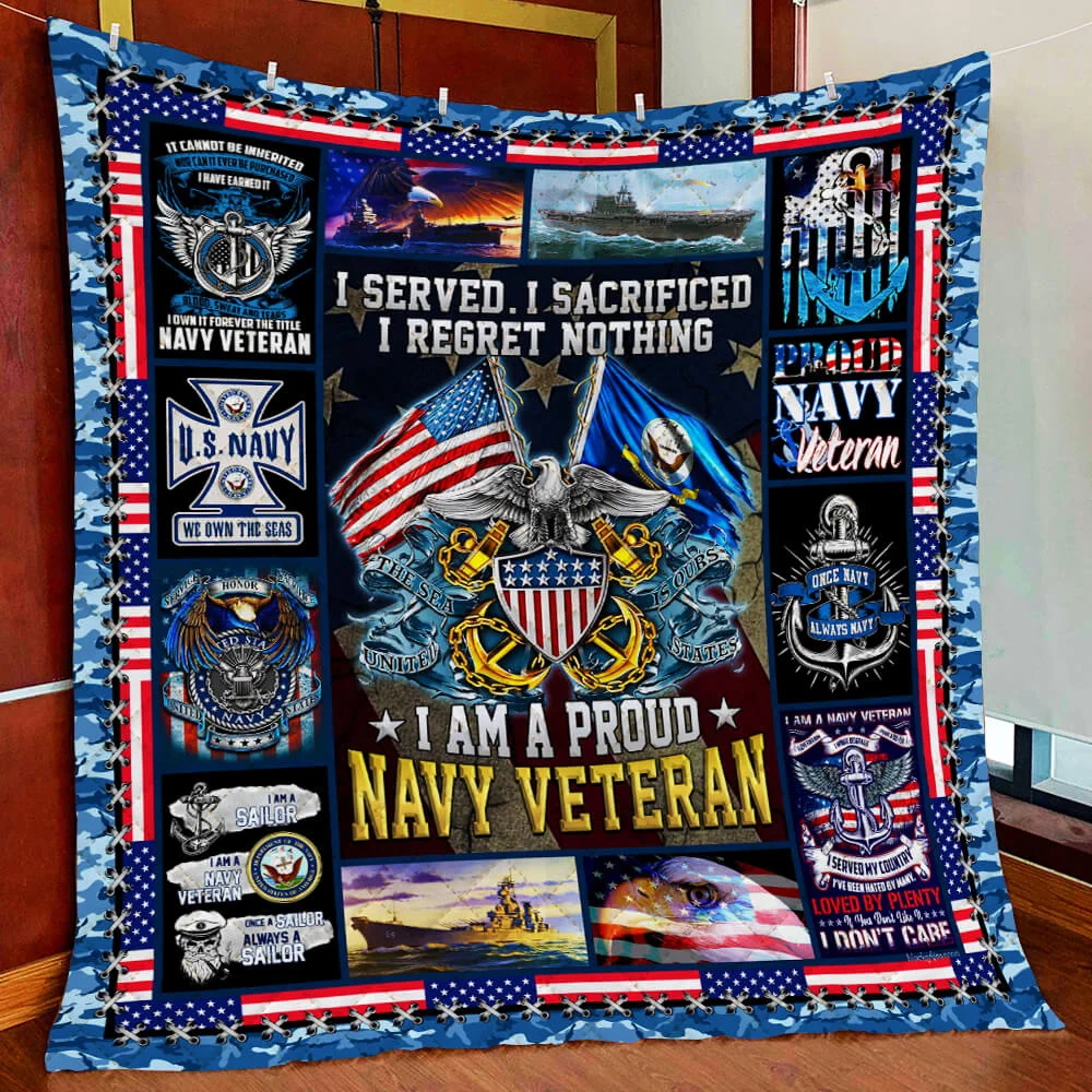 U.S. Navy I Am A Proud Navy Veteran Quilt Blanket
