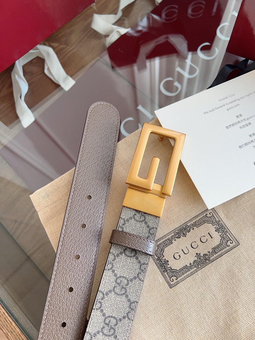 Gucci GG swivel buckle leather belt 3.5cm wide