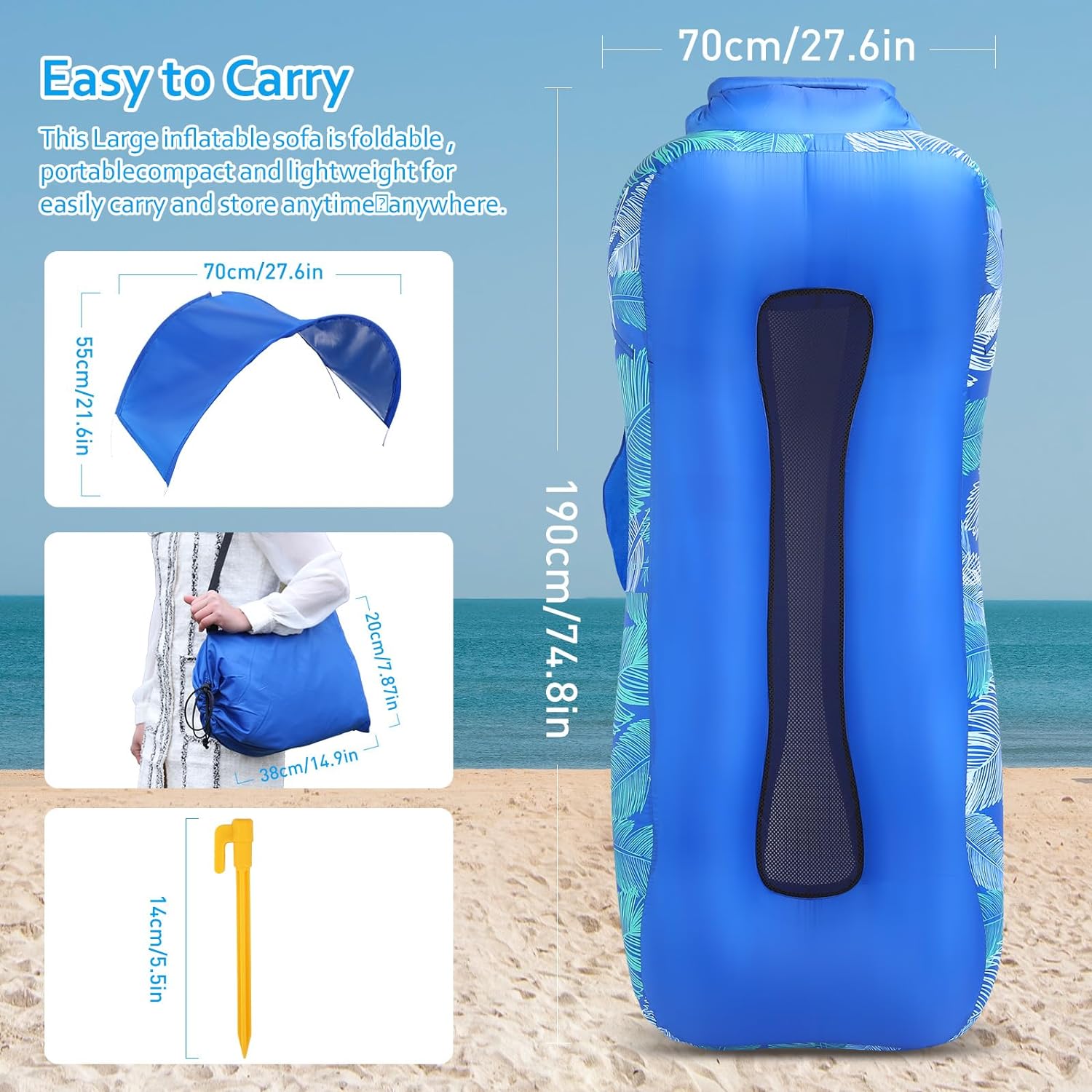 💥Summer Hot Sale💥60% OFF👍Inflatable Lounger Air Sofa with Sun-Shade Tent