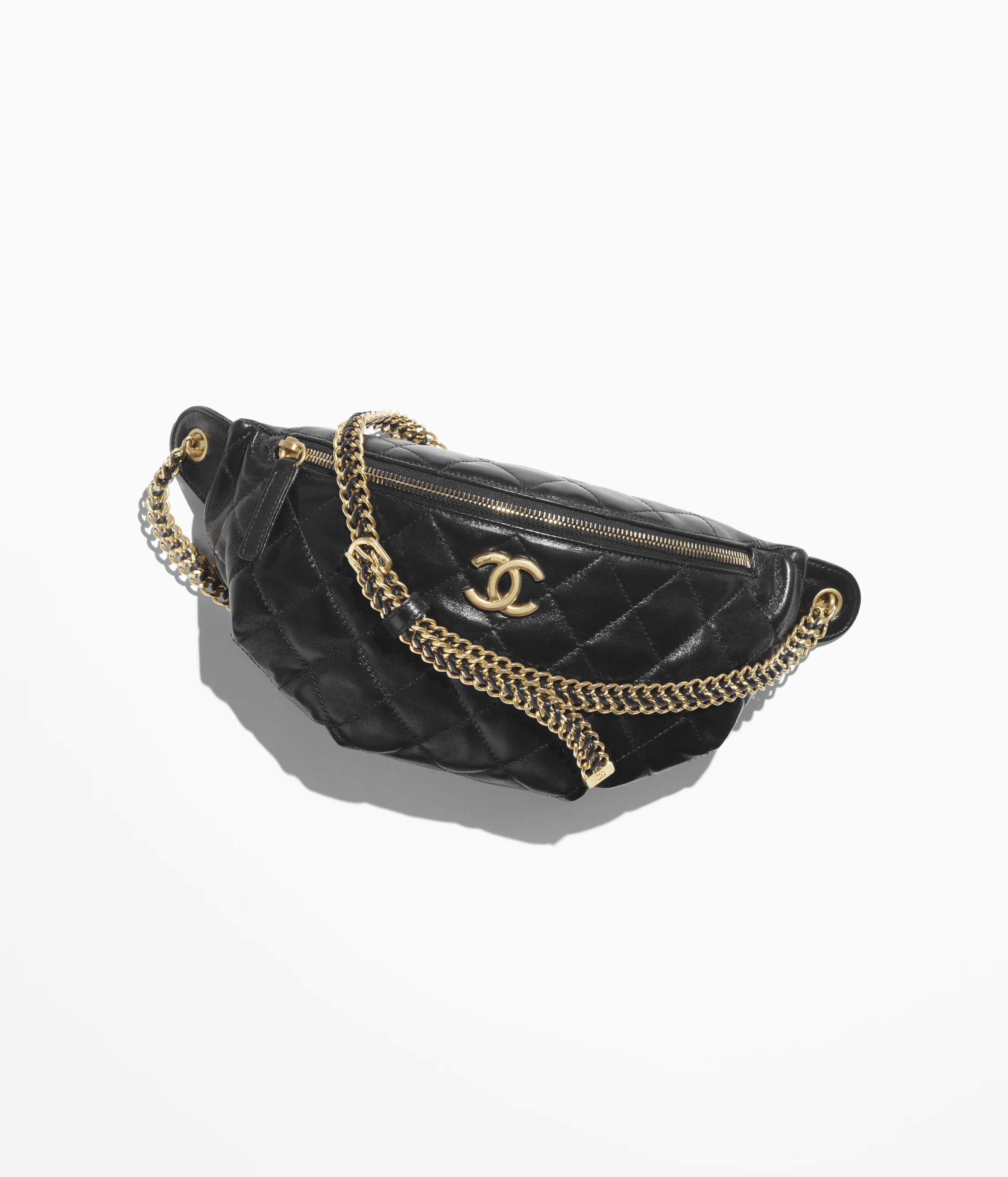 CHANEL Waist Bag Shiny Lambskin & Gold-Tone Metal Black AS5427-B19727-94305
