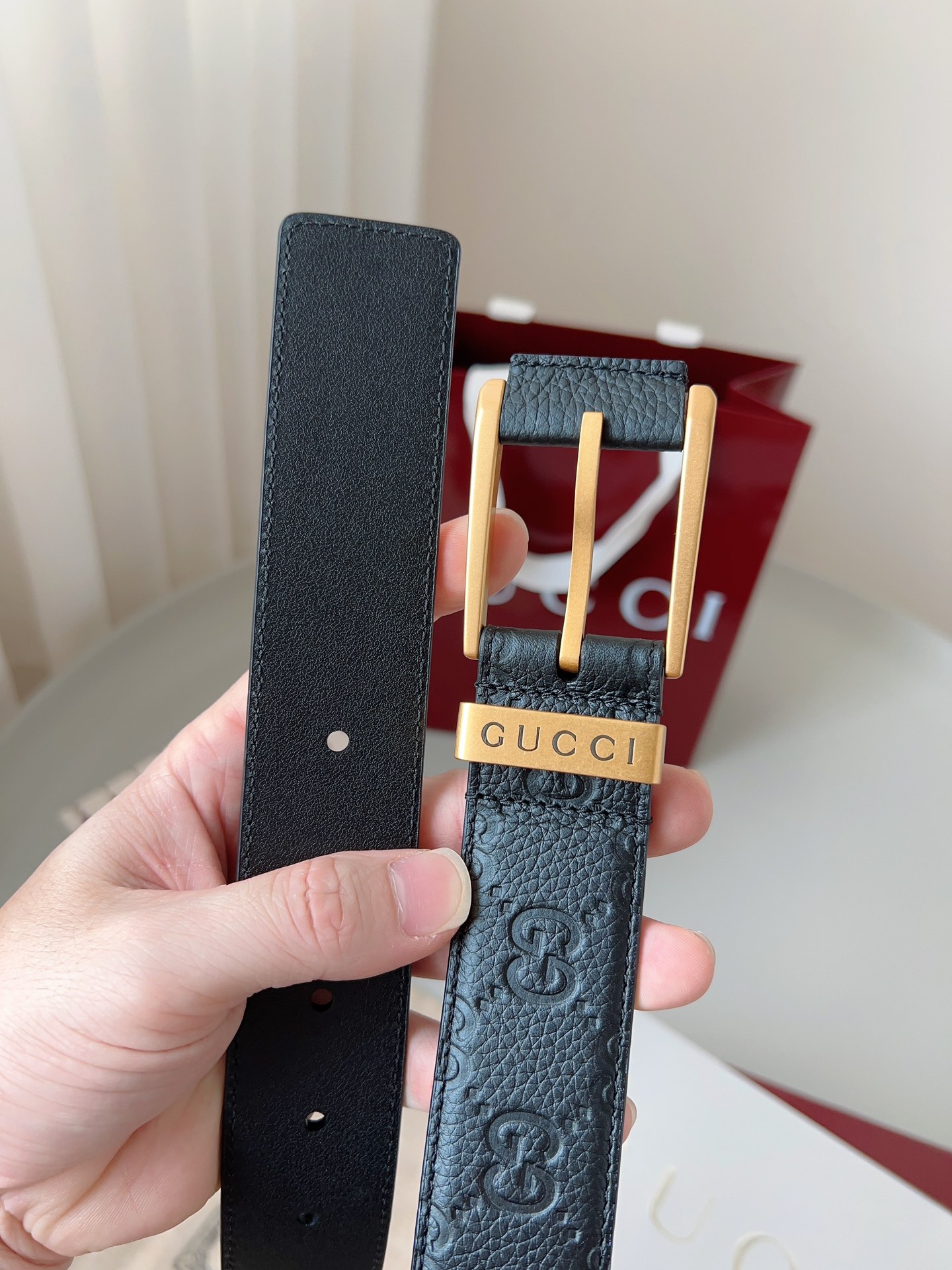 Gucci pin buckle printed leather belt 3.5cm wide