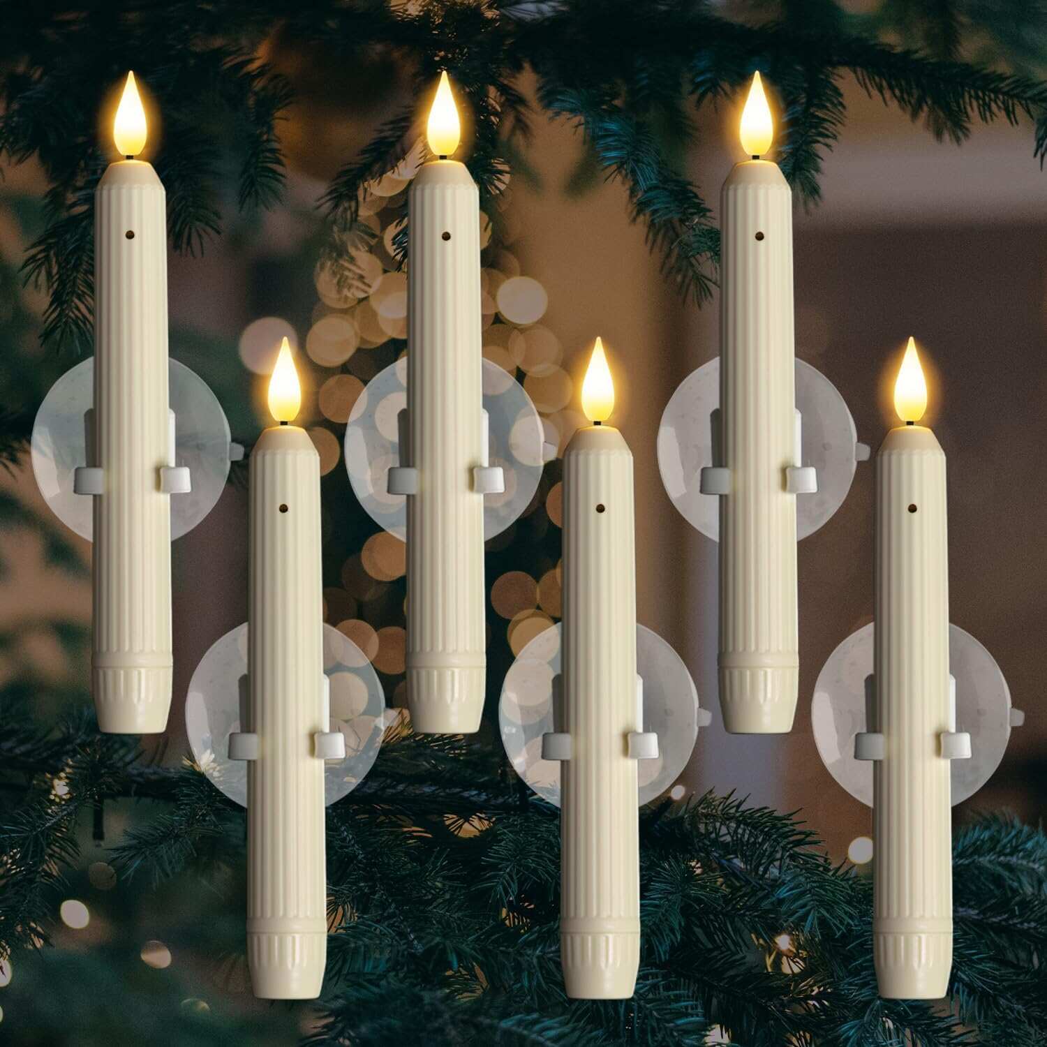 🎄Early Christmas Sale🔥6 Pcs Window Flameless Led Taper Candles with Sensor Dusk to Dawn