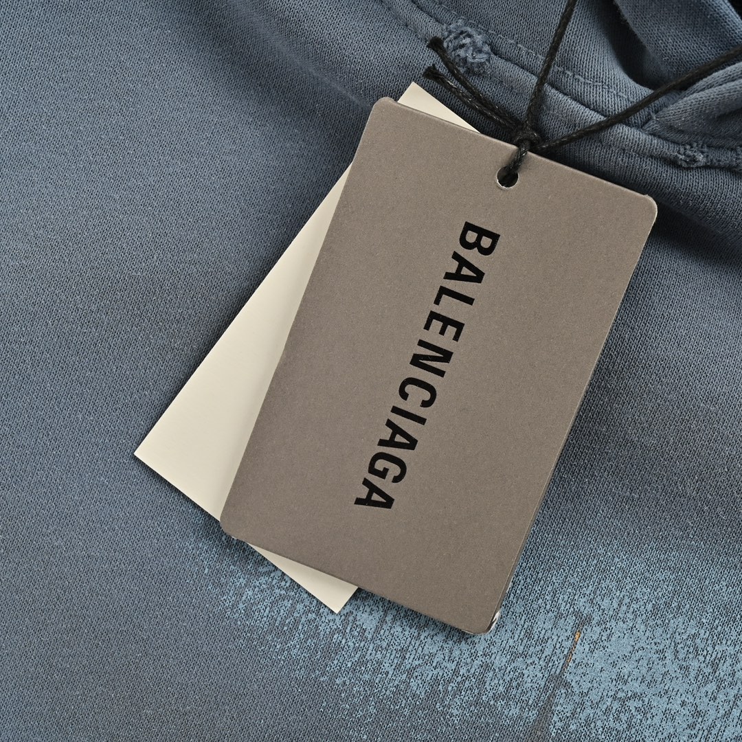 Balenciaga 24Fw Iron Tower Inkjet Graffiti Washed Distressed Hooded Sweatshirt