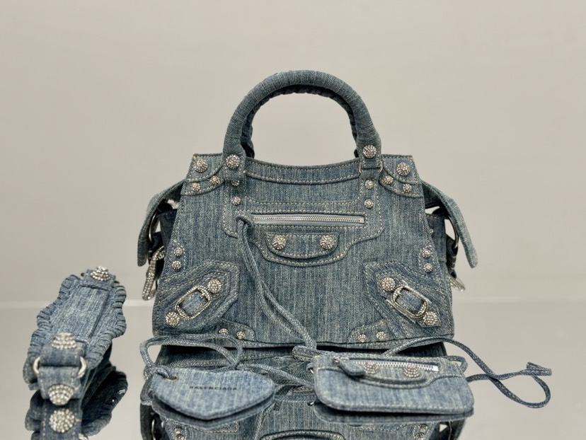 Balenciaga neo cagole denim blue motorcycle bag