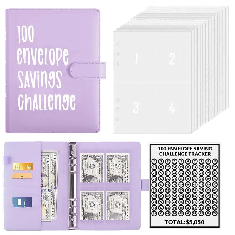 100 Envelope Challenge Binder Set-- A5 Money Saver Budget Binder Book with Cash Envelopes and SAVING CHALLENGE TRACKER