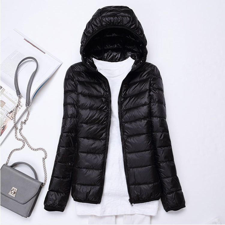 Ultra-light Women's Lightweight Stand Collar Hooded Down Jacket